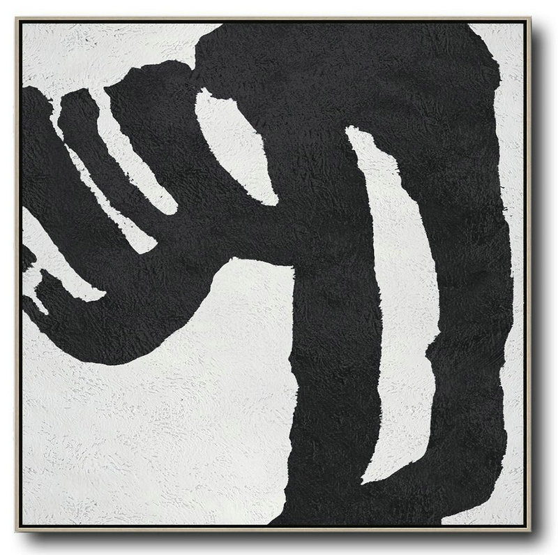 Large Abstract Art Handmade Oil Painting,Oversized Minimal Black And White Painting - Large Oil Canvas Art